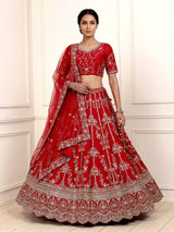 Maroon raw silk unstitched bridal lehenga choli with heavy embellishments