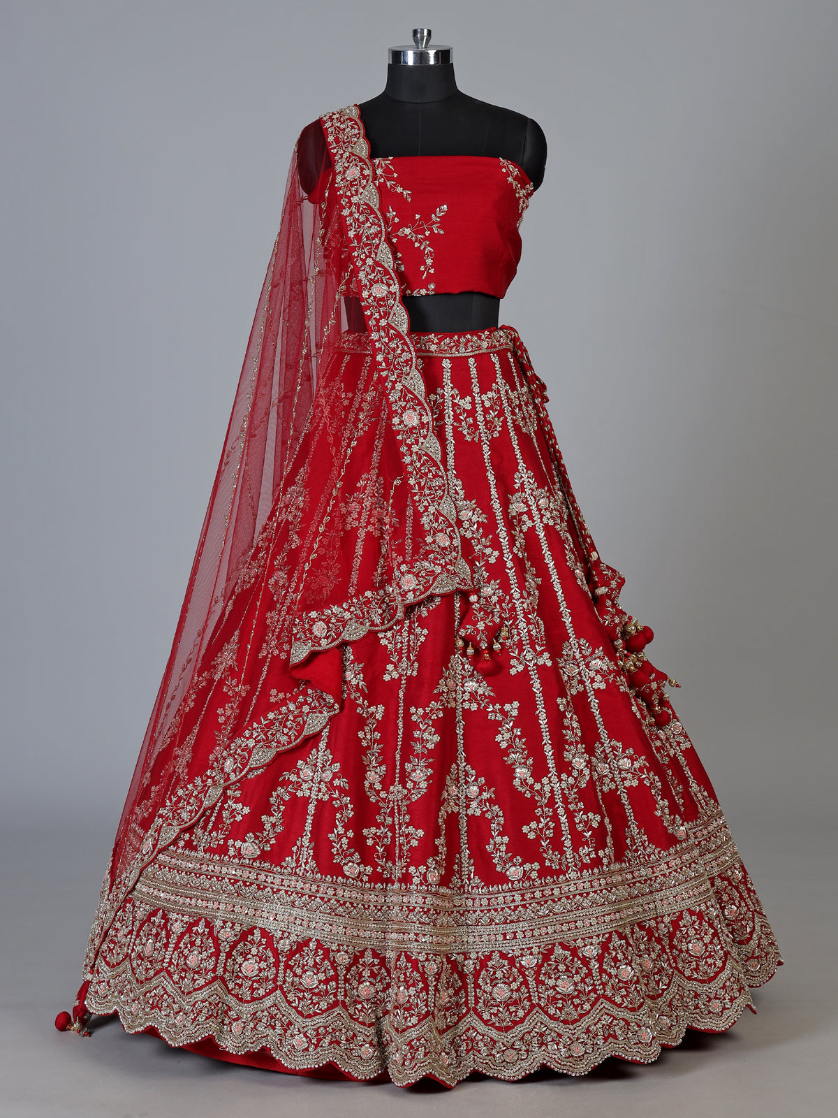 Maroon raw silk unstitched bridal lehenga choli with heavy embellishments
