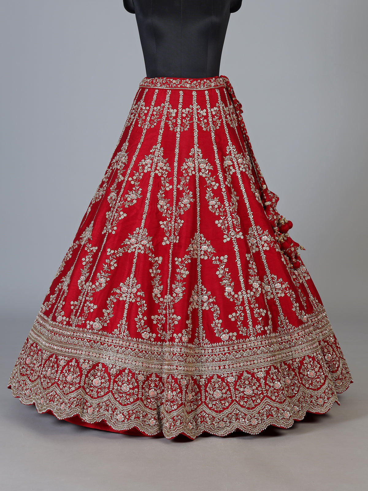 Maroon raw silk unstitched bridal lehenga choli with heavy embellishments