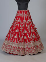 Maroon raw silk unstitched bridal lehenga choli with heavy embellishments