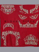 Red raw silk unstitched bridal lehenga choli with artistic detailing