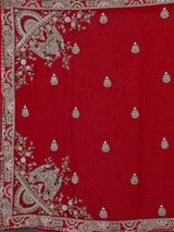 Red raw silk unstitched bridal lehenga choli with artistic detailing