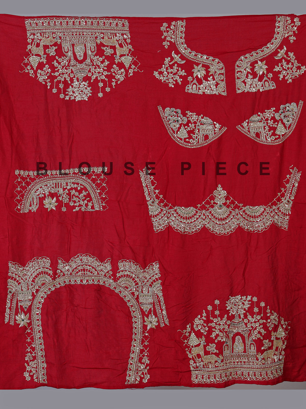 Red raw silk unstitched bridal lehenga choli with ornate craftsmanship
