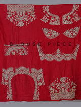 Red raw silk unstitched bridal lehenga choli with ornate craftsmanship