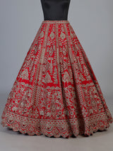 Red raw silk unstitched bridal lehenga choli with lavish detailing