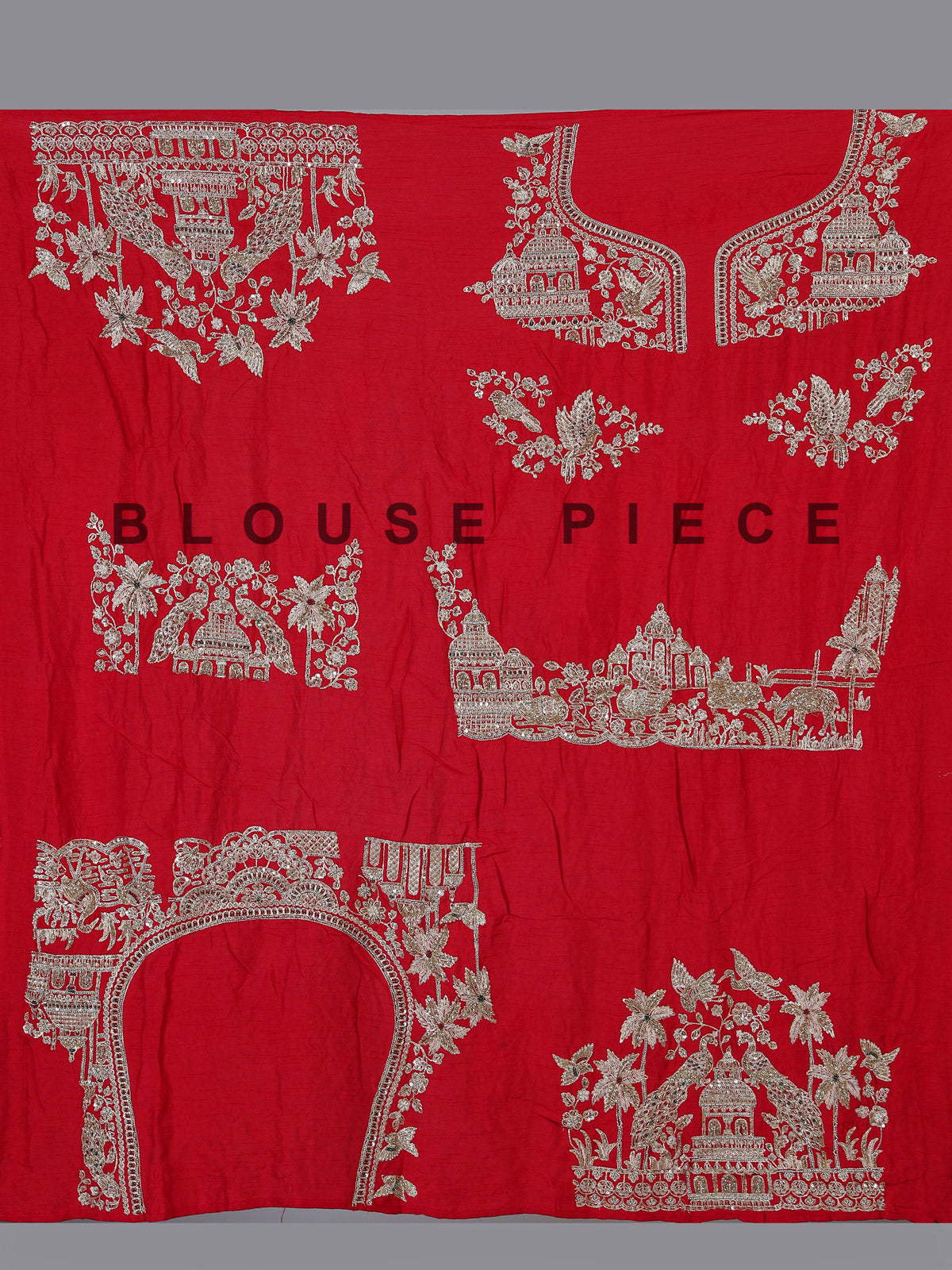 Red raw silk unstitched bridal lehenga choli with artistic motifs