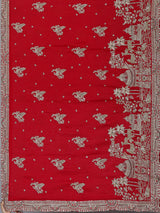 Red raw silk unstitched bridal lehenga choli with artistic motifs