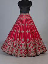 Rani pink silk unstitched bridal lehenga choli with double dupattas