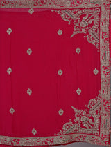 Rani pink silk unstitched bridal lehenga choli with double dupattas