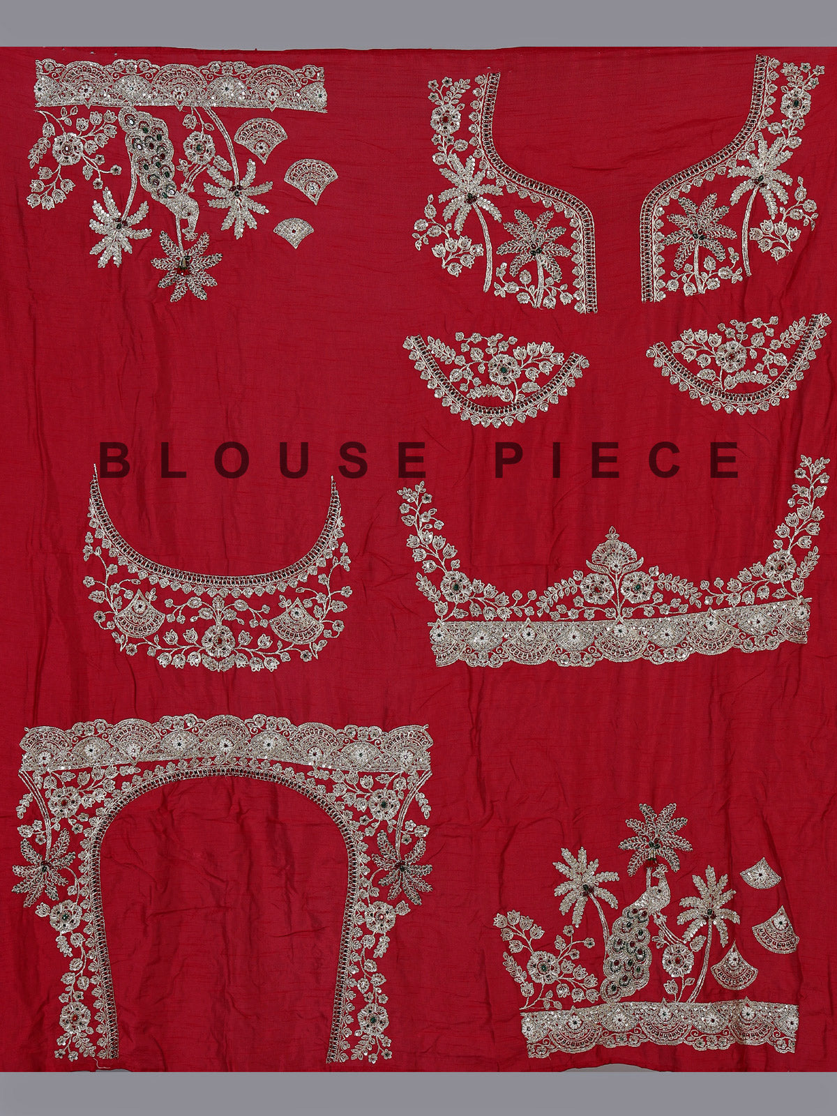 Red raw silk unstitched bridal lehenga choli with peacock artistry