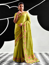 Green premium floral tissue silk saree