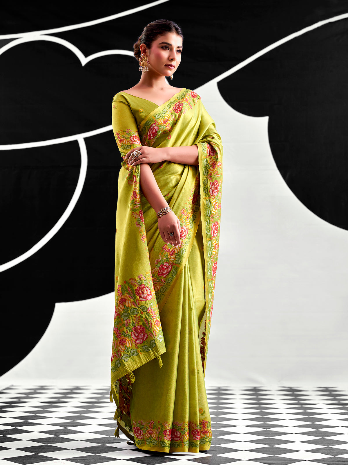 Green premium floral tissue silk saree