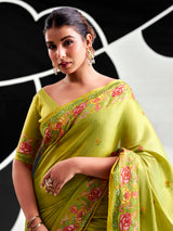 Green premium floral tissue silk saree