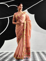 Pastel pink designer tissue silk saree