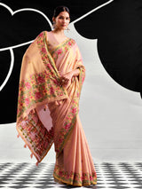 Pastel pink designer tissue silk saree