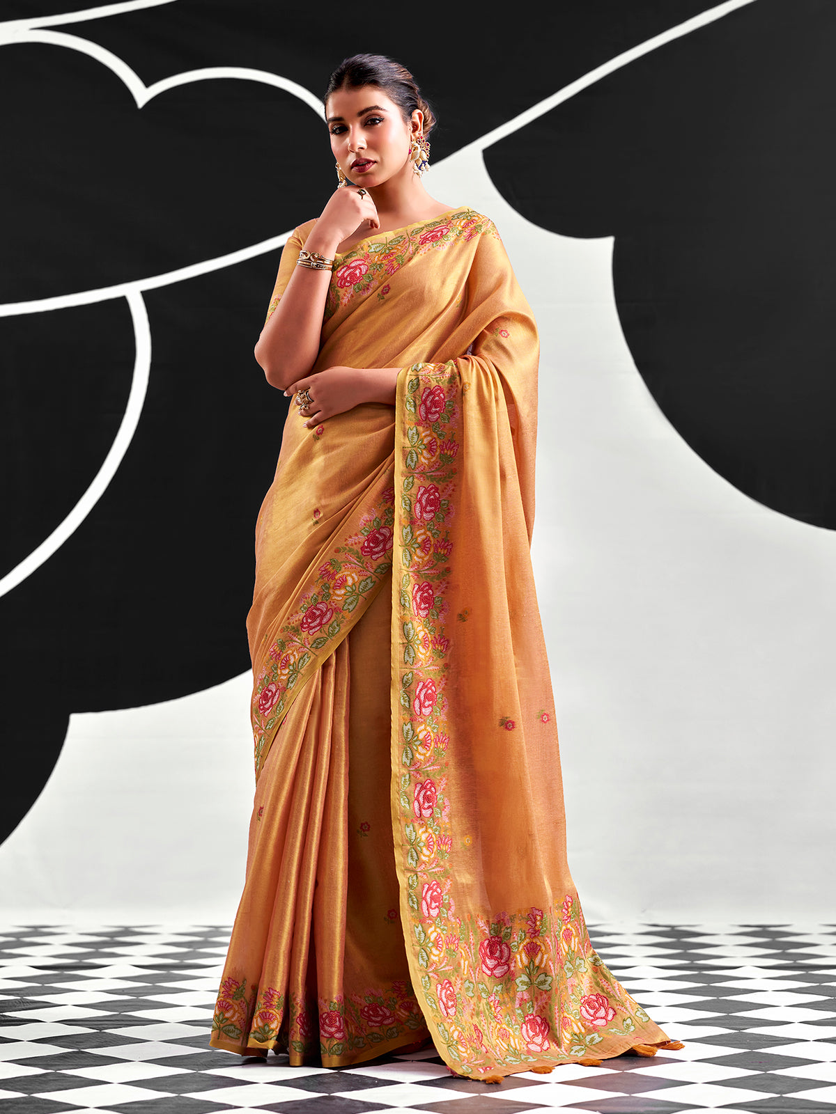 Pastel gold woven tissue silk saree