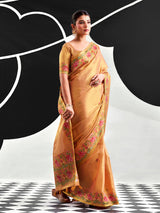 Pastel gold woven tissue silk saree