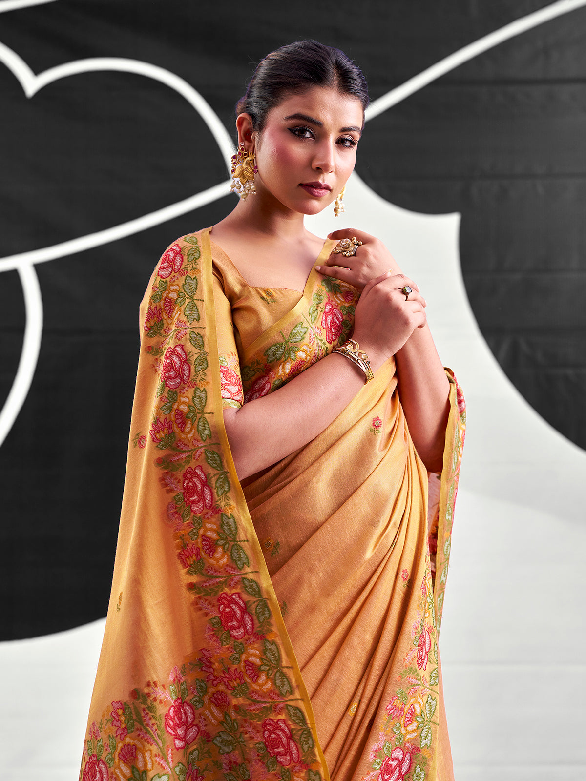Pastel gold woven tissue silk saree