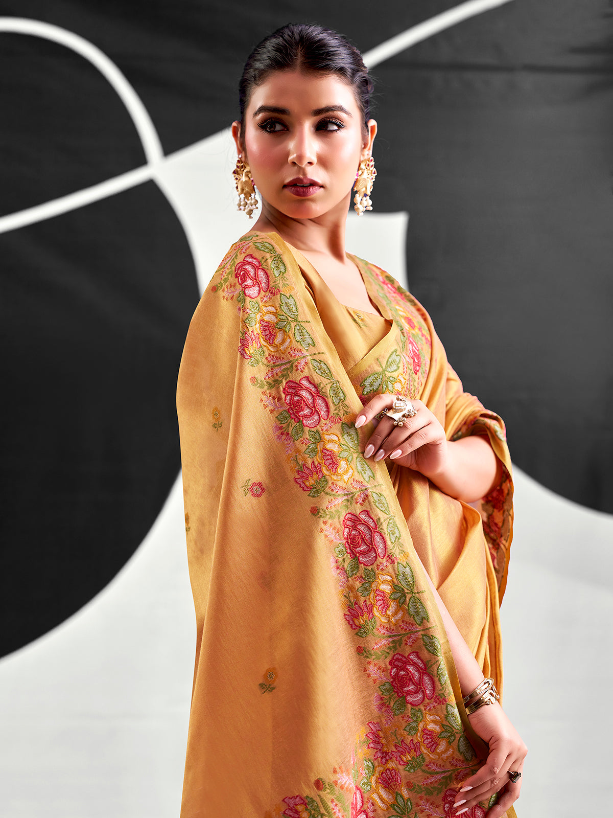 Pastel gold woven tissue silk saree