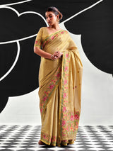 Light olive floral tissue silk festive saree