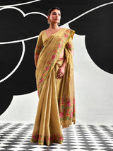 Light olive floral tissue silk festive saree