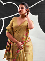 Light olive floral tissue silk festive saree