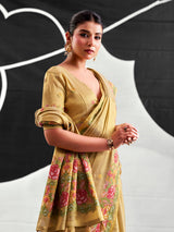 Light olive floral tissue silk festive saree