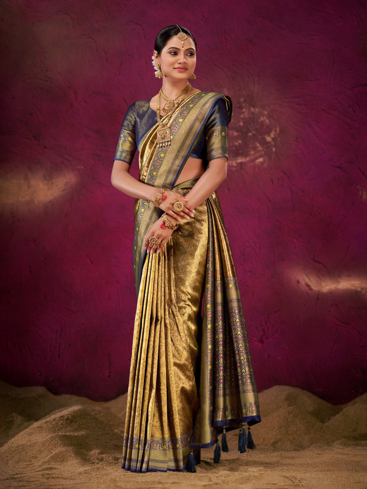 Elegant blue banarasi silk saree for women