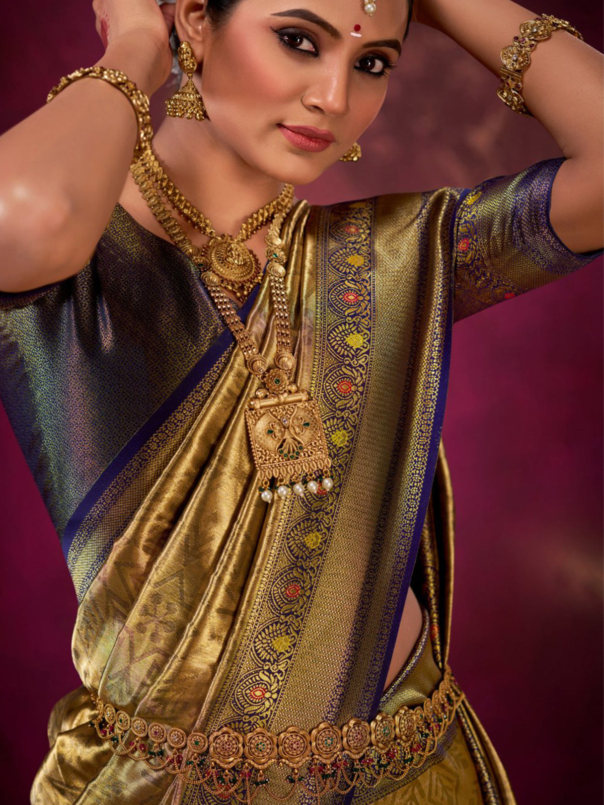 Elegant blue banarasi silk saree for women