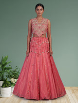 Pink tissue silk lehenga choli with exquisite traditional embellishments