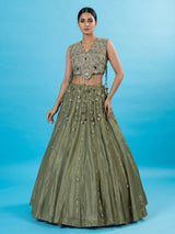 Mehendi green tissue silk lehenga choli with ornate zari craftsmanship