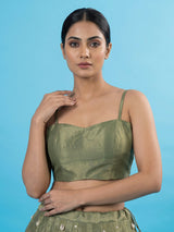 Mehendi green tissue silk lehenga choli with ornate zari craftsmanship