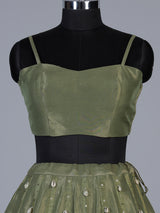 Mehendi green tissue silk lehenga choli with ornate zari craftsmanship