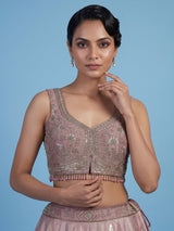 Onion pink jacquard brocade lehenga choli with intricate embellishments