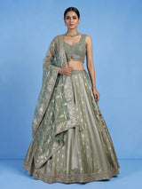 Pista green jacquard brocade lehenga choli with ornate detailing