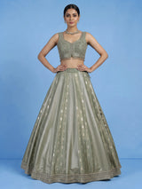 Pista green jacquard brocade lehenga choli with ornate detailing
