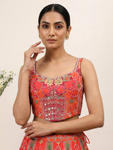 Orange art silk lehenga choli with elephant motif embellishments