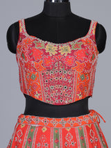 Orange art silk lehenga choli with elephant motif embellishments