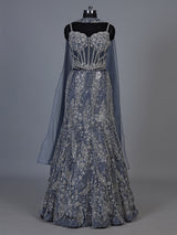 Stone grey net lehenga choli with zardosi stone embellishments