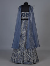 Stone grey net lehenga choli with zardosi stone embellishments