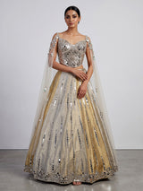 Golden tissue blend lehenga choli with mirror cutdana embellishments
