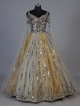 Golden tissue blend lehenga choli with mirror cutdana embellishments