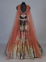 Brown chanderi tissue silk lehenga choli with mirror pearl artistry