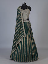 Green crushed tissue blend lehenga choli with elegant resham zari work