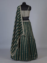 Green crushed tissue blend lehenga choli with elegant resham zari work