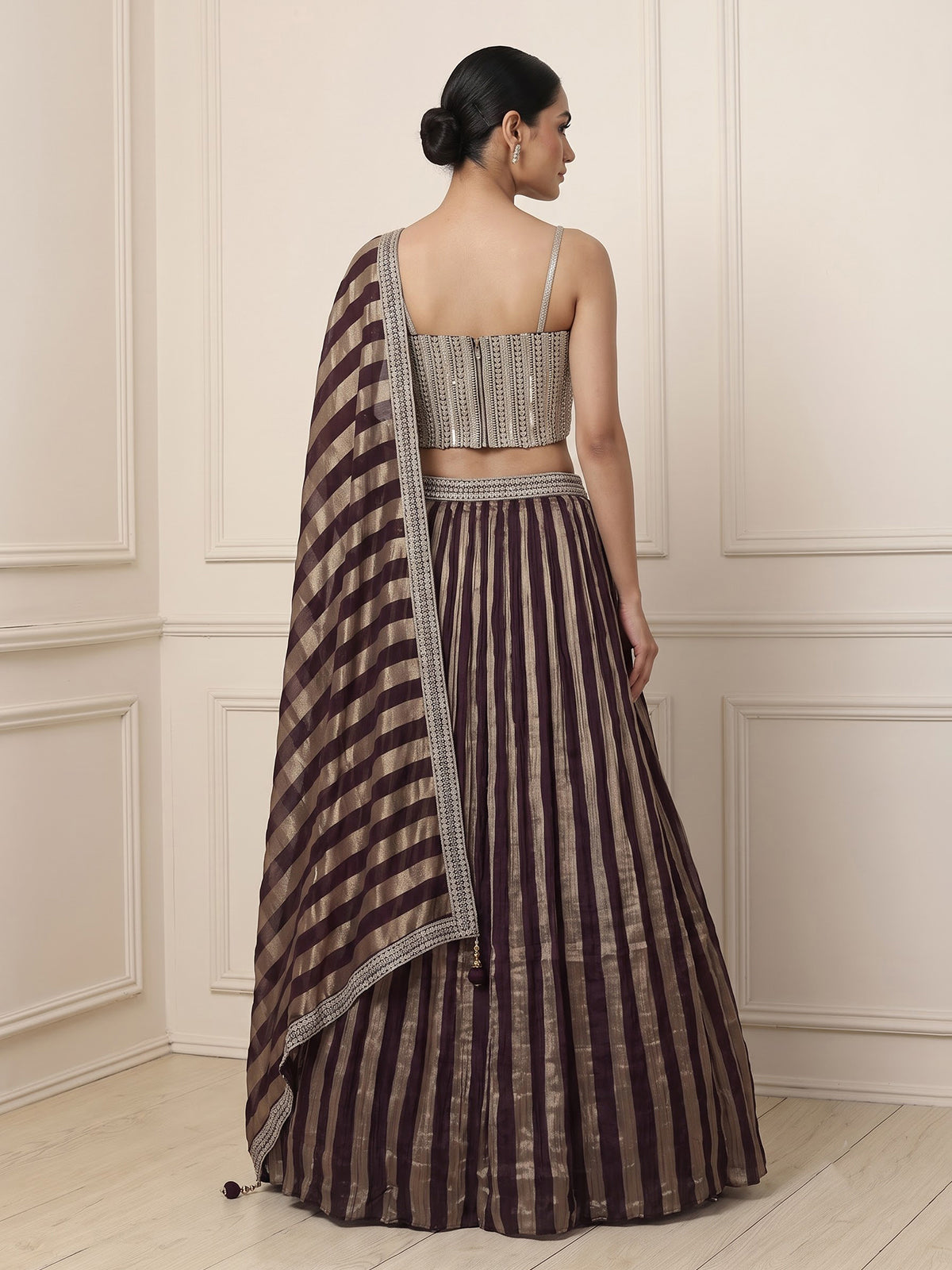 Purple crushed tissue blend lehenga choli with resham zari elegance