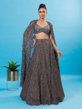 Mauve brown designer net lehenga choli with heavy embellishments