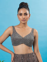 Mauve brown designer net lehenga choli with heavy embellishments
