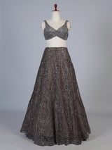 Mauve brown designer net lehenga choli with heavy embellishments