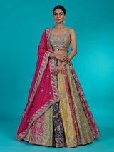 Multicolour silk lehenga choli with vibrant gota aabla craftsmanship